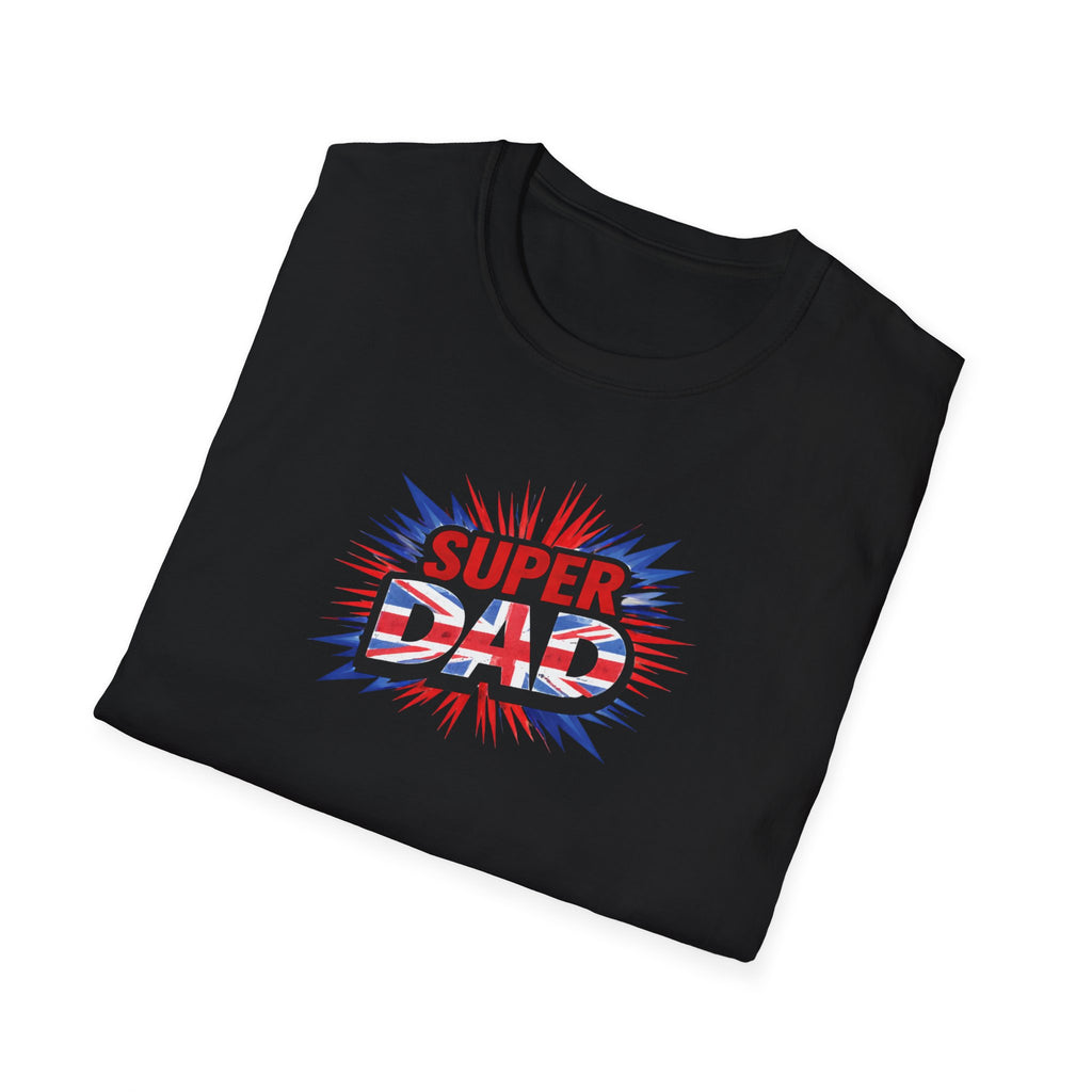 Super Dad T-Shirt – Union Jack Flag pattern Retro Comic Father’s Day Tee