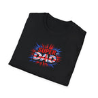 Super Dad T-Shirt – Union Jack Flag pattern Retro Comic Father’s Day Tee