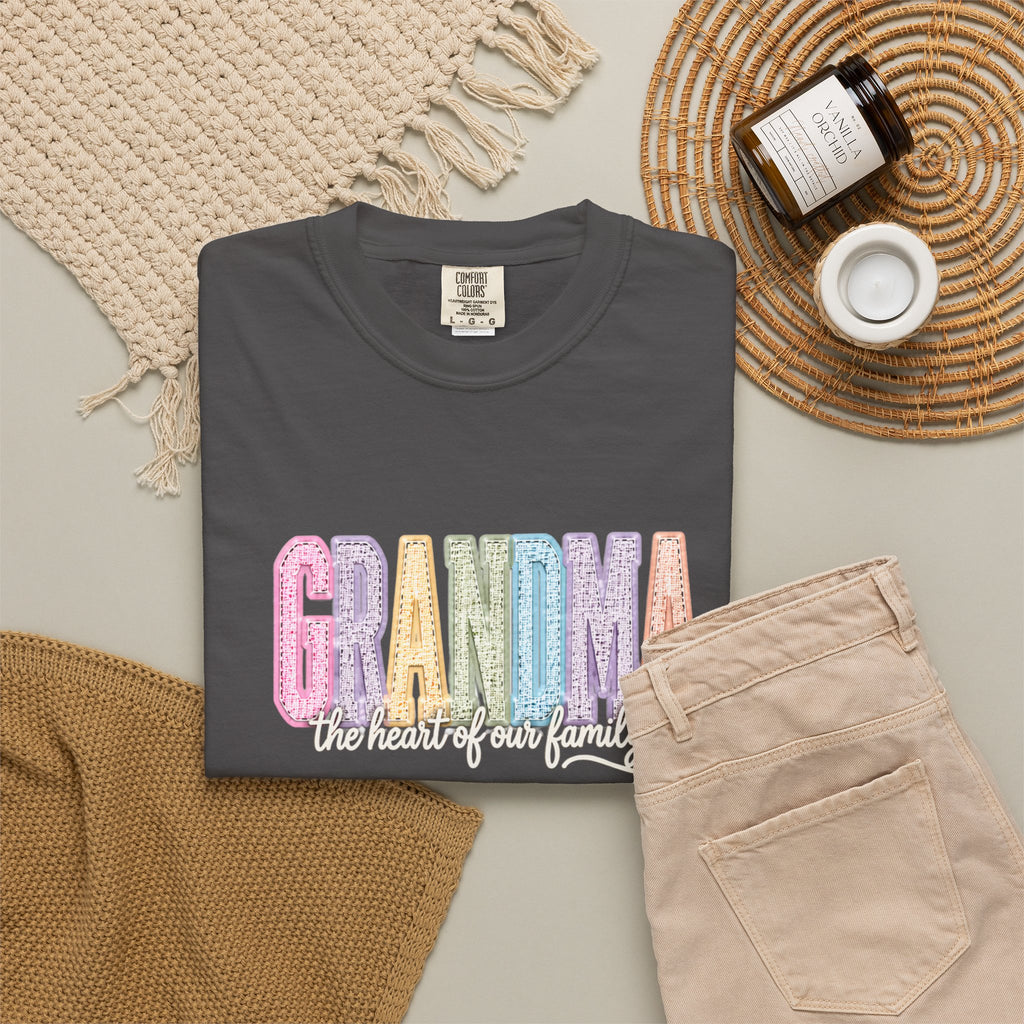 Grandma Floral Graphic T-Shirt — "Grandma, the heart of our family" Gift Tee