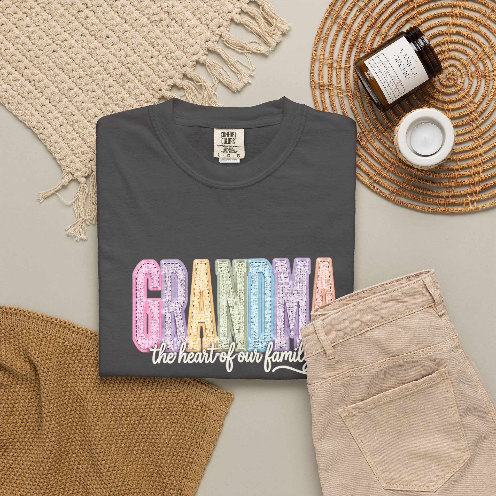 Grandma Floral Graphic T-Shirt — "Grandma, the heart of our family" Gift Tee