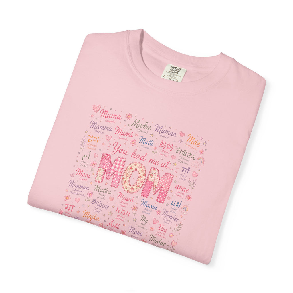 Mom Hearts Graphic T-Shirt — Cute Pink 'You had me at MOM' Mother's Day Tee