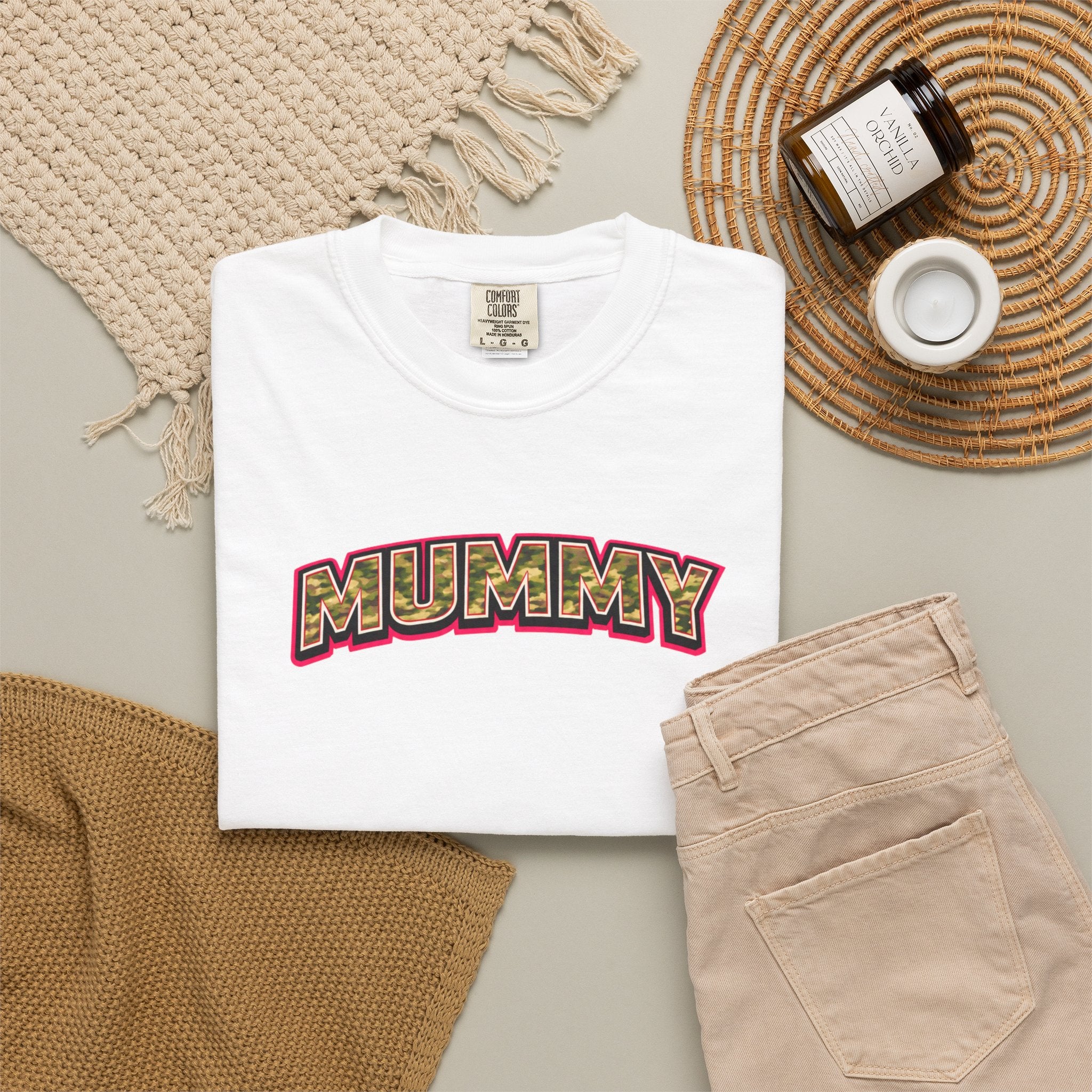 MUMMY Camo Script T-Shirt — Vintage Comic Style Mommy Tee
