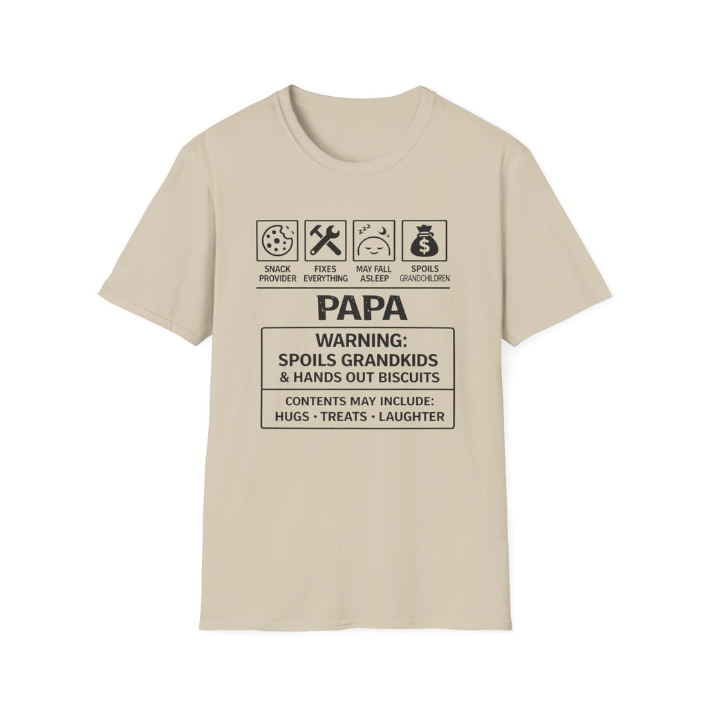 Papa Warning T-Shirt — Funny Grandpa Gift, 'Spoils Grandkids & Hands Out Biscuits' Tee