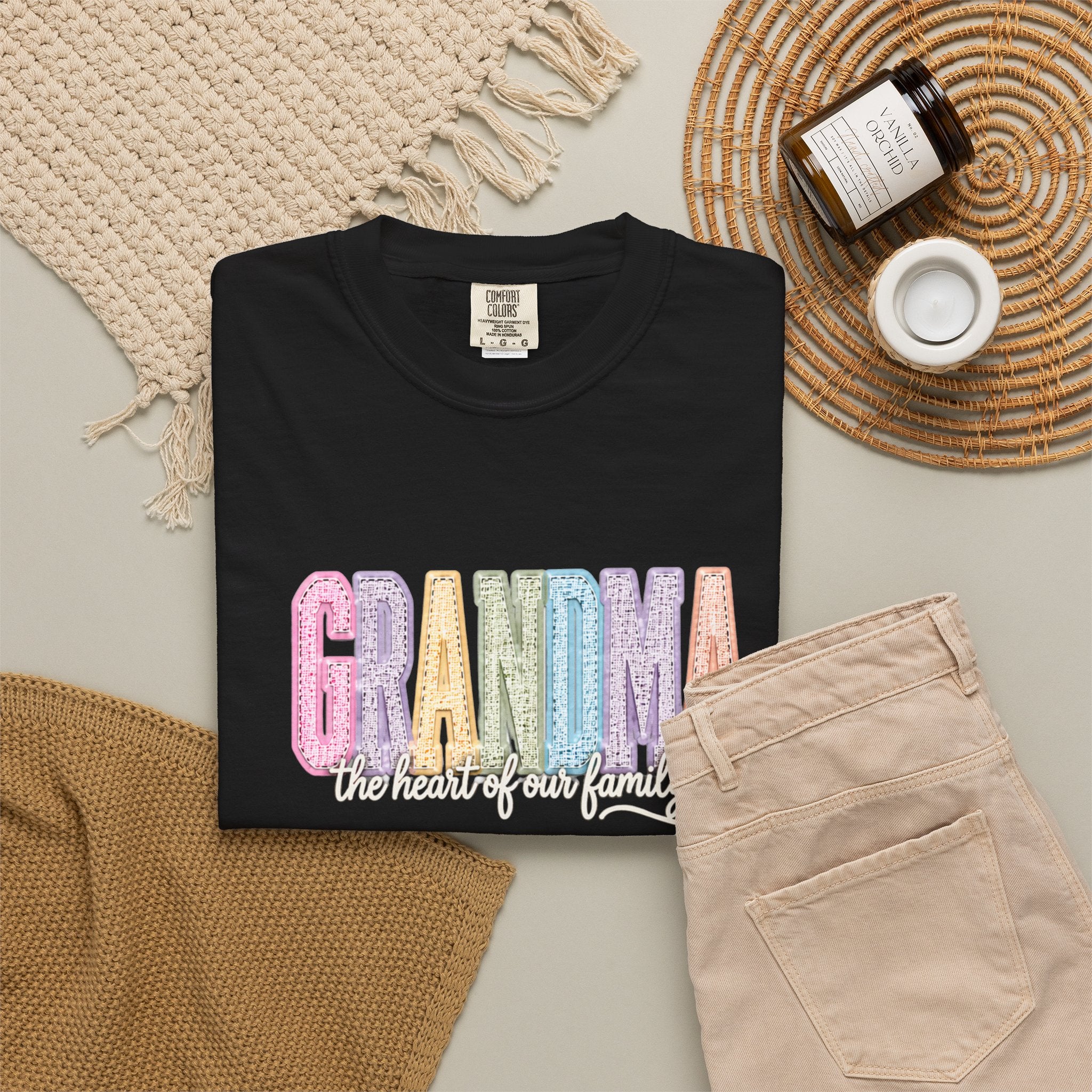 Grandma Floral Graphic T-Shirt — "Grandma, the heart of our family" Gift Tee