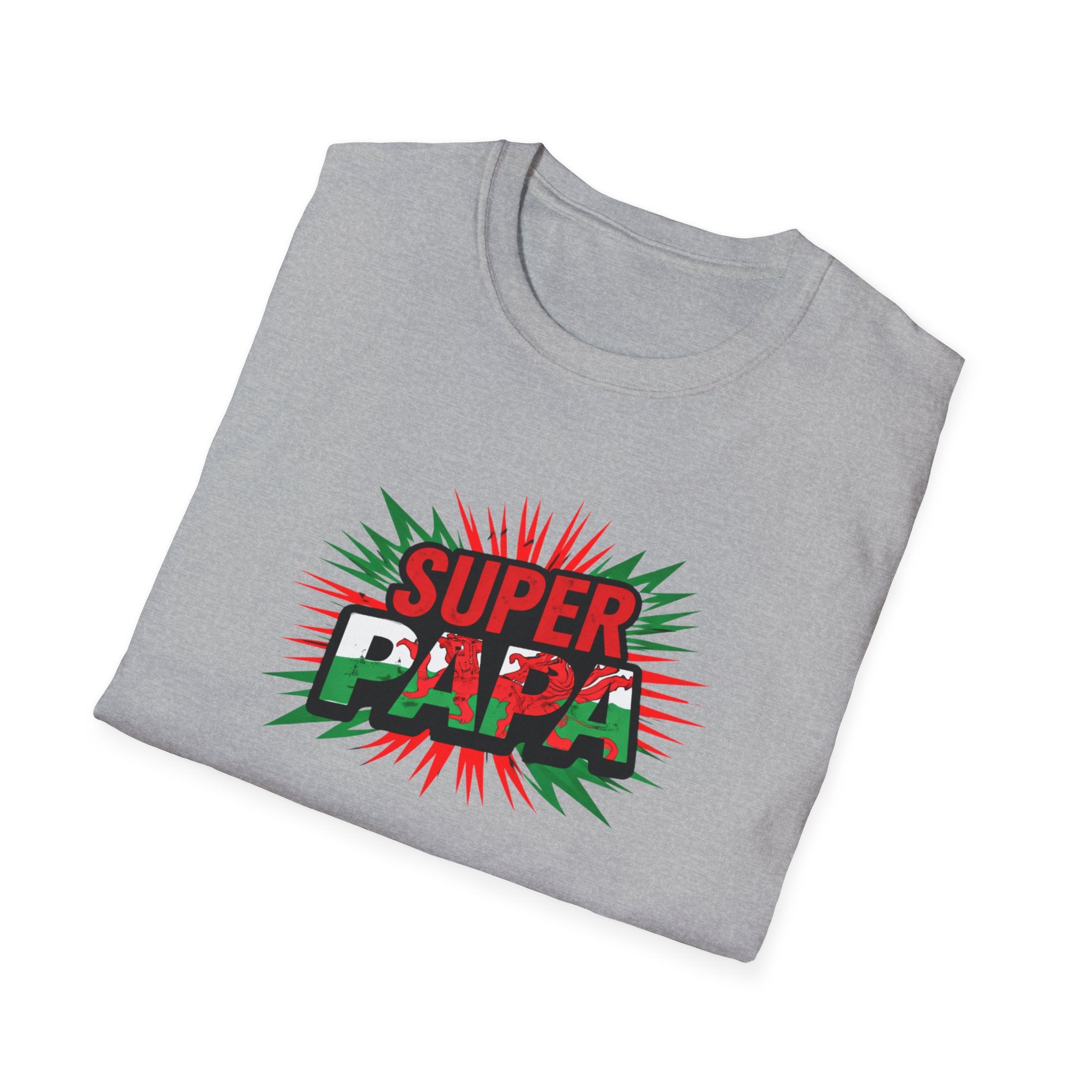 Super Papa Welsh Flag/ Wales themed Graphic T-Shirt — Father’s Day Comic-Style Dad Shirt