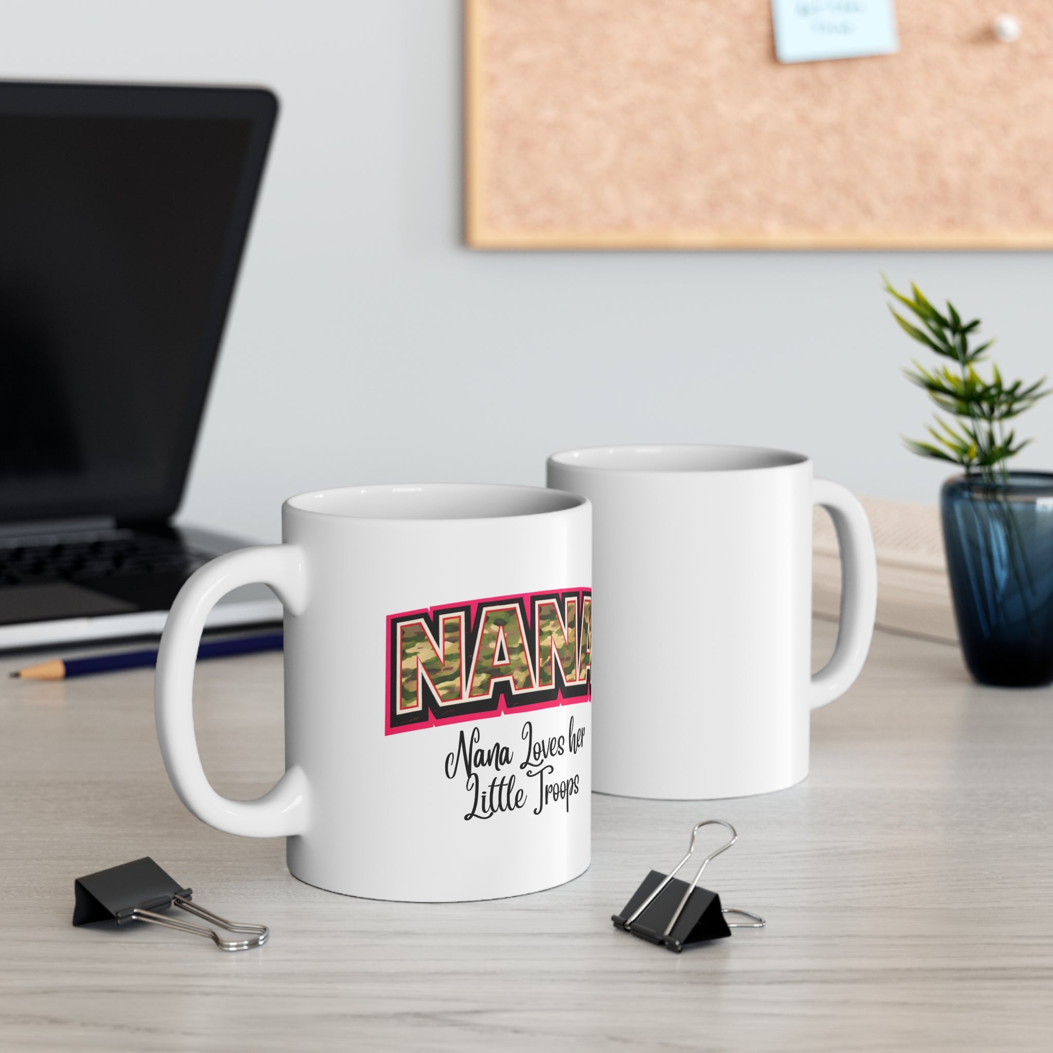 Mug — "NANA" Camo Print Coffee Mug: "Nana Loves Her Little Troops" Gift for Military Grandmothers