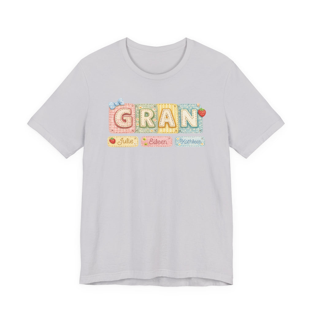 Gran Retro Patch Tee — Personalized 'Gran' Name Blocks Short Sleeve Shirt