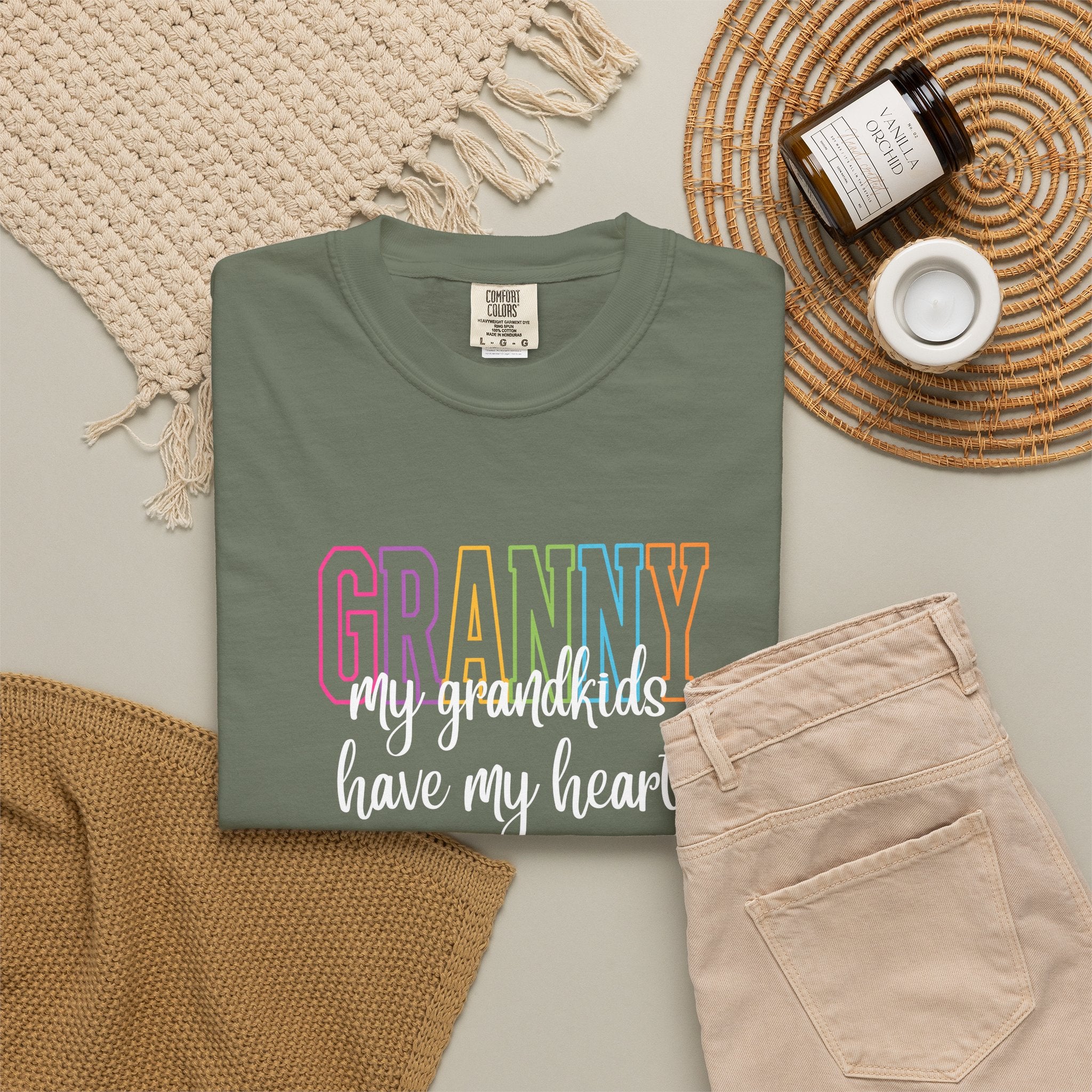 Grandma T-Shirt - "Grandma my grandkids have my heart" Soft Pastel Gift for Mothers & Grandparents