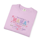 Becoming a Nana T-Shirt — "Becoming a Nana means my heart grows bigger with every little giggle" Cute Grandma Gift