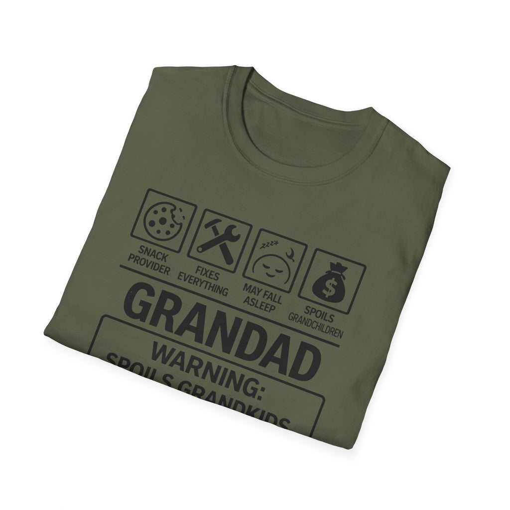 Grandad Warning T-Shirt — 'Warning: Spoils Grandkids & Hands Out Biscuits' Funny Grandpa Shirt