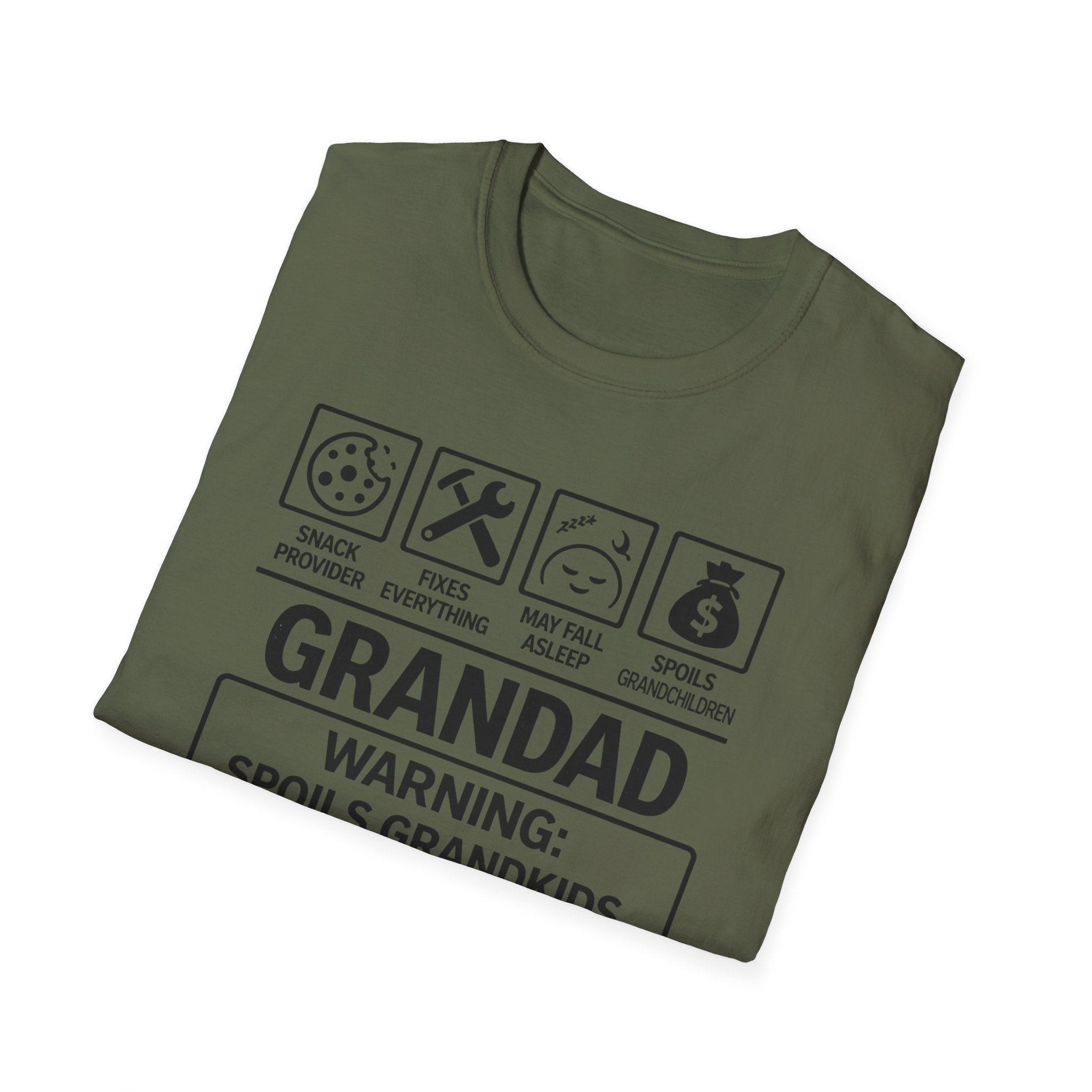 Grandad Warning T-Shirt — 'Warning: Spoils Grandkids & Hands Out Biscuits' Funny Grandpa Shirt