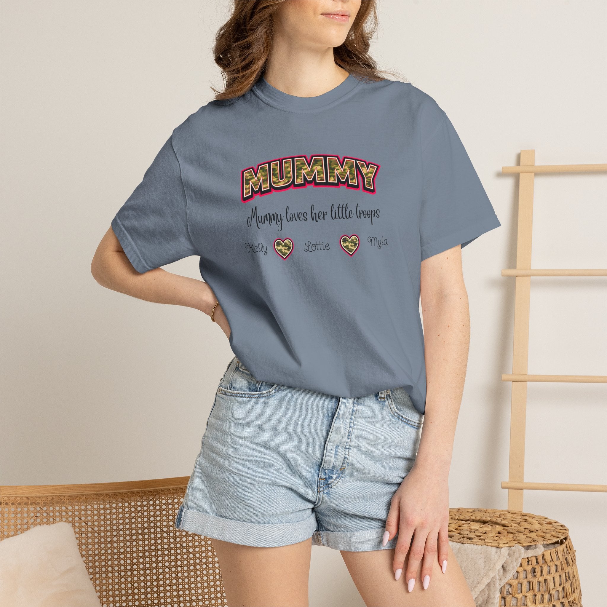 Mummy Camo Heart Graphic T-Shirt — "Mummy, leave her little layers" Retro Mum Tee