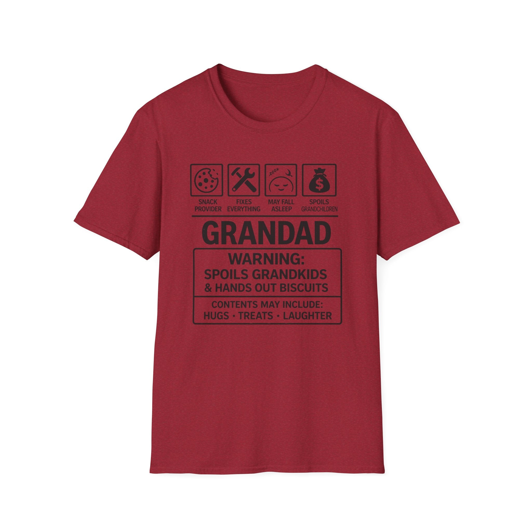 Grandad Warning T-Shirt — 'Warning: Spoils Grandkids & Hands Out Biscuits' Funny Grandpa Shirt