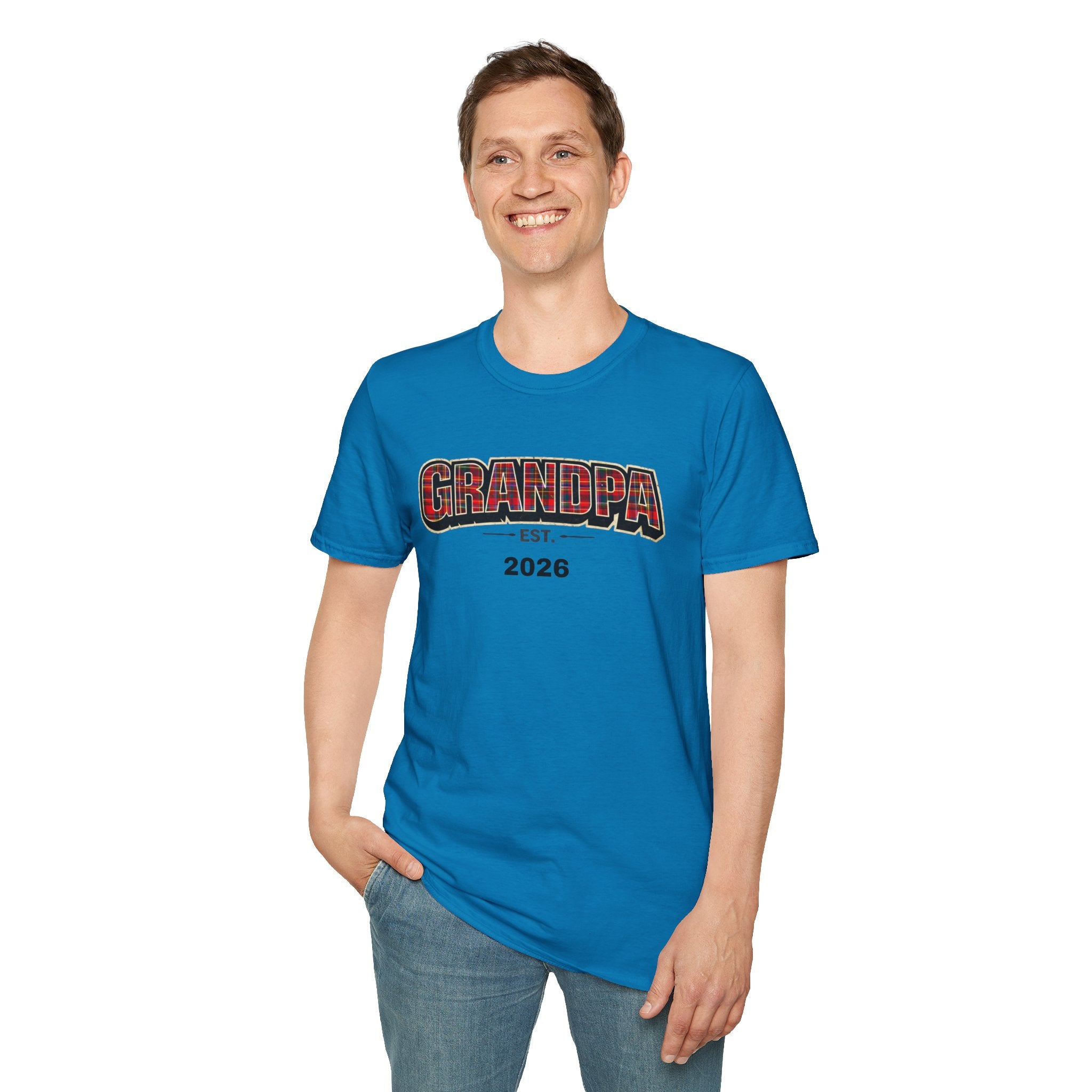 Grandpa EST. 2026 T-Shirt — New Grandpa Plaid Announcement Tee