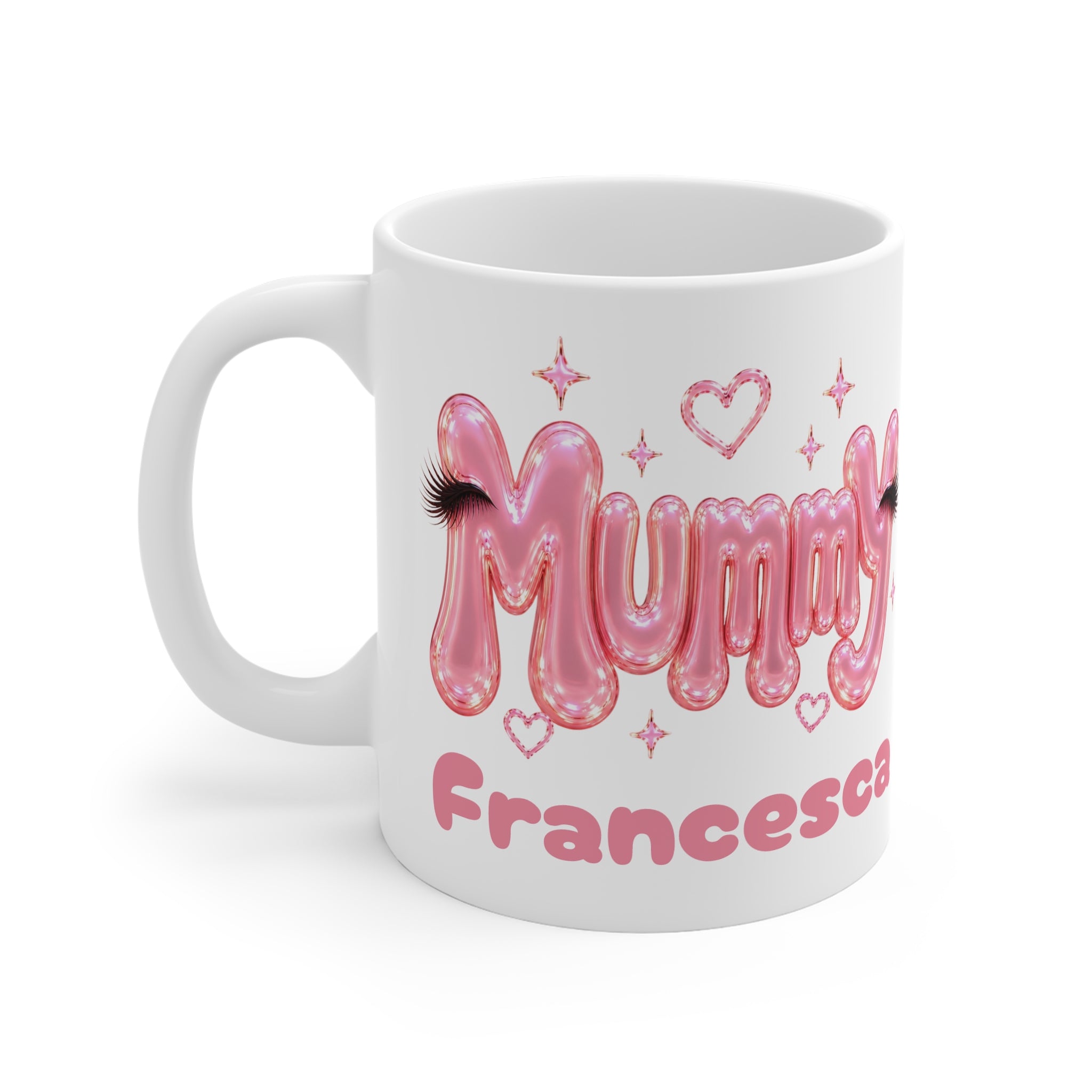 MUMMY Personalised Pink Balloon Eyelashes Mug