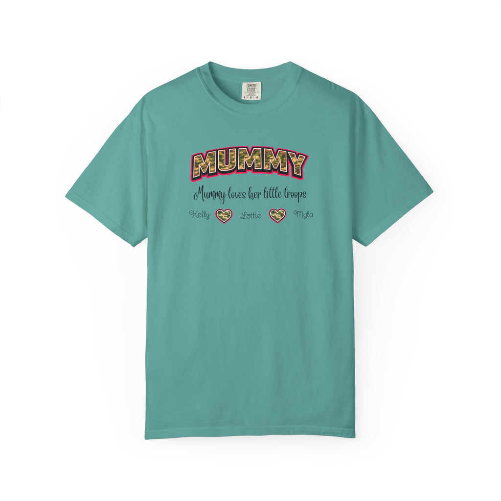 Mummy Camo Heart Graphic T-Shirt — "Mummy, leave her little layers" Retro Mum Tee