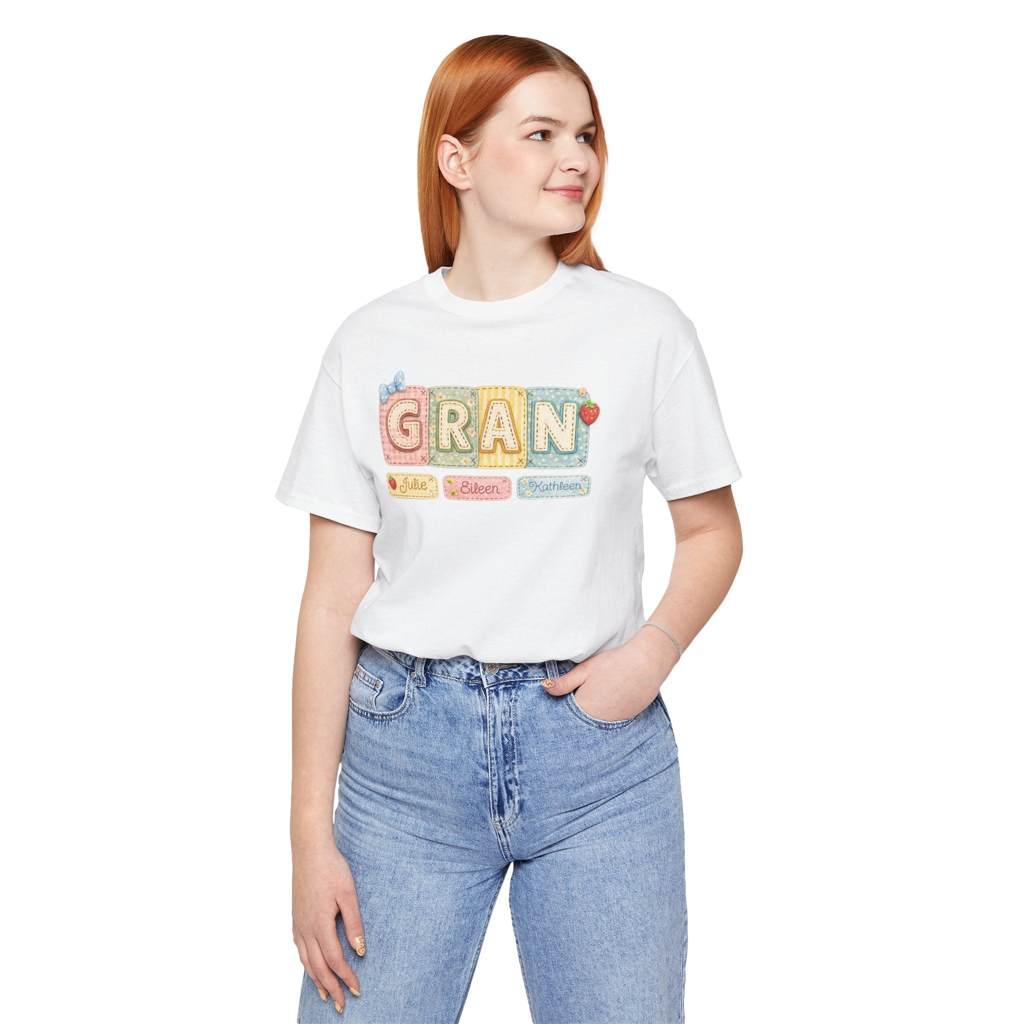 Gran Retro Patch Tee — Personalized 'Gran' Name Blocks Short Sleeve Shirt