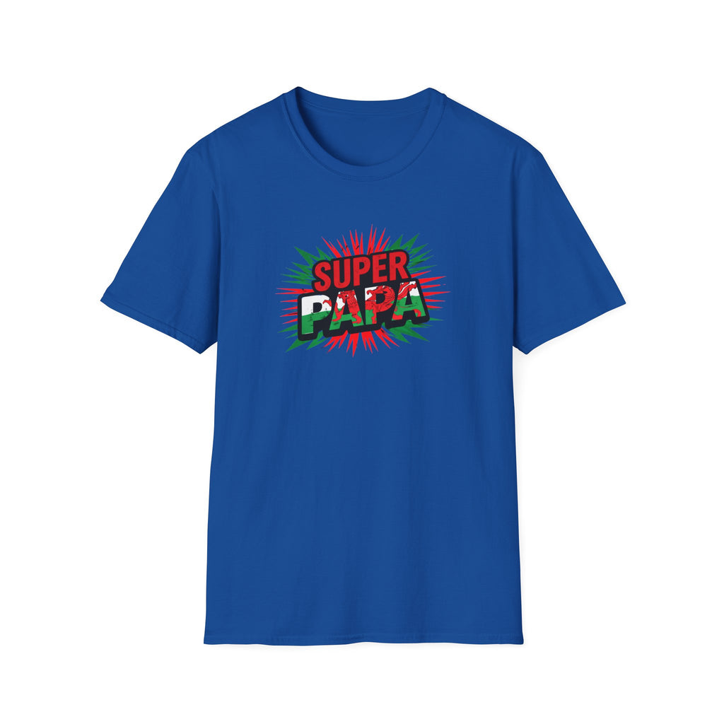 Super Papa Welsh Flag/ Wales themed Graphic T-Shirt — Father’s Day Comic-Style Dad Shirt