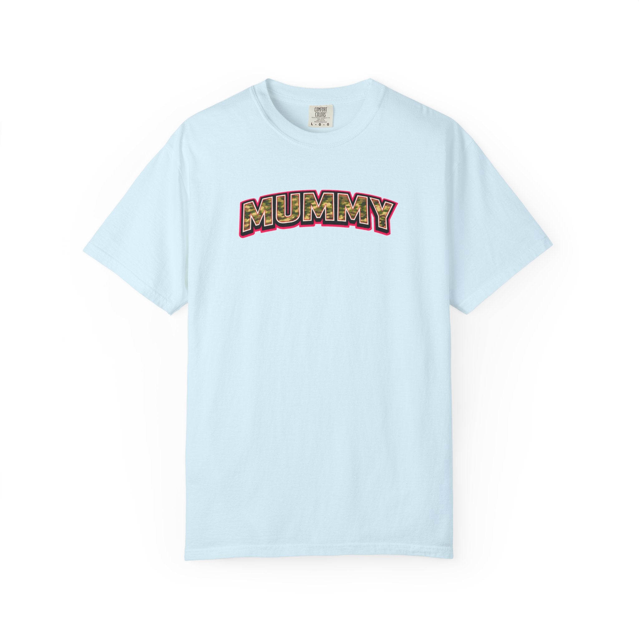 MUMMY Camo Script T-Shirt — Vintage Comic Style Mommy Tee