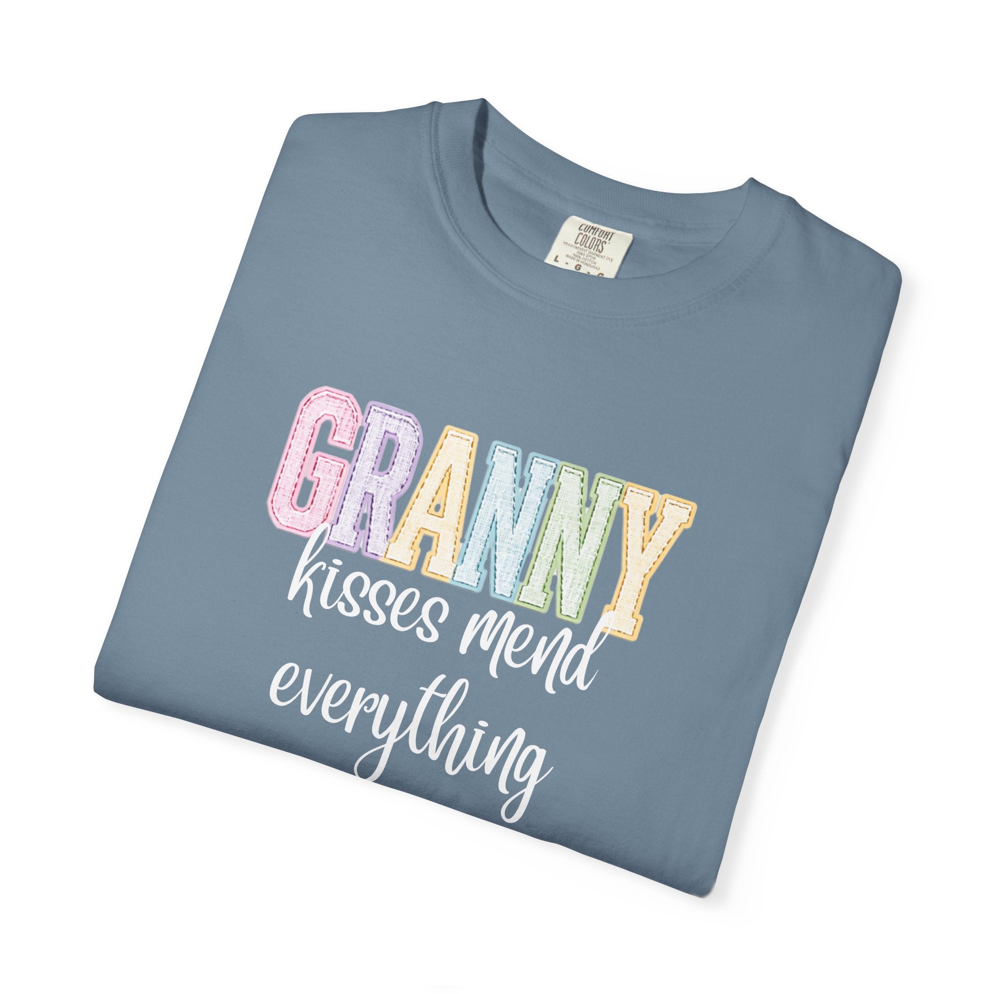 Granny Pastel Patchwork T-Shirt — Retro Rainbow 'GRANNY' Graphic Tee