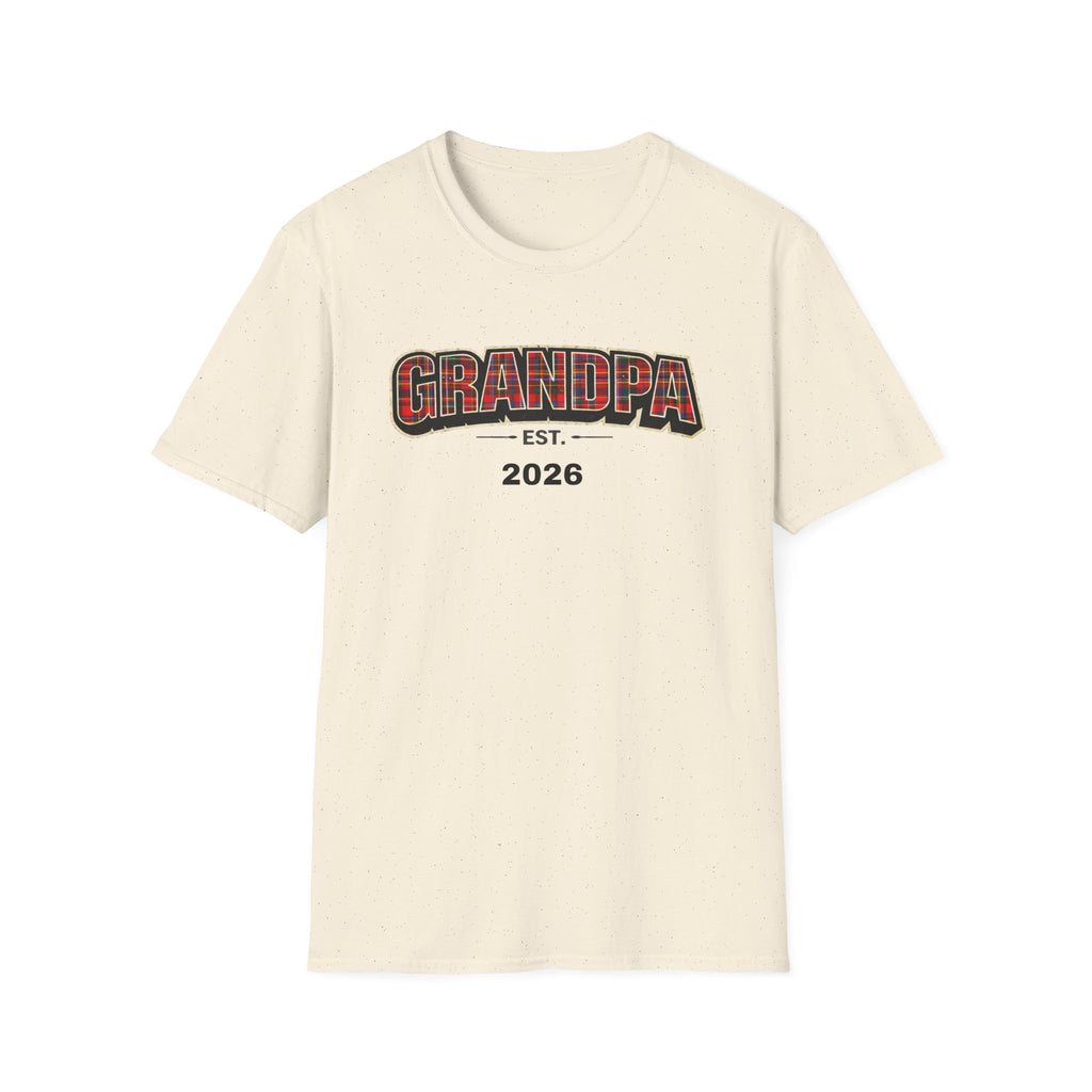 Grandpa EST. 2026 T-Shirt — New Grandpa Plaid Announcement Tee
