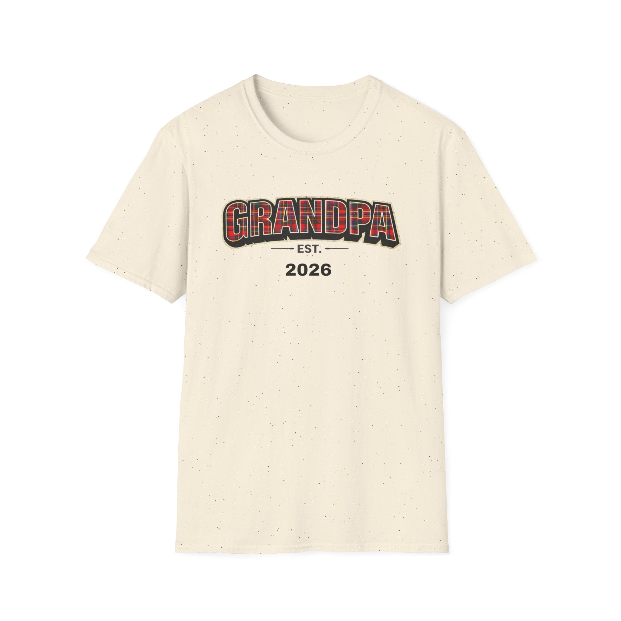 Grandpa EST. 2026 T-Shirt — New Grandpa Plaid Announcement Tee