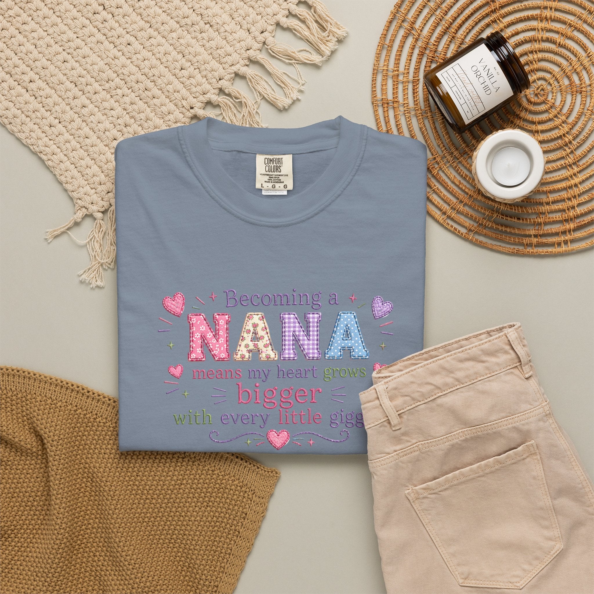 Becoming a Nana T-Shirt — "Becoming a Nana means my heart grows bigger with every little giggle" Cute Grandma Gift