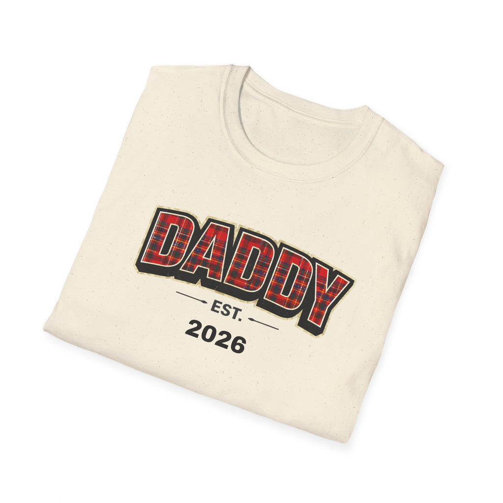 Daddy Est. 2026 T-Shirt — Plaid Dad Announcement Tee