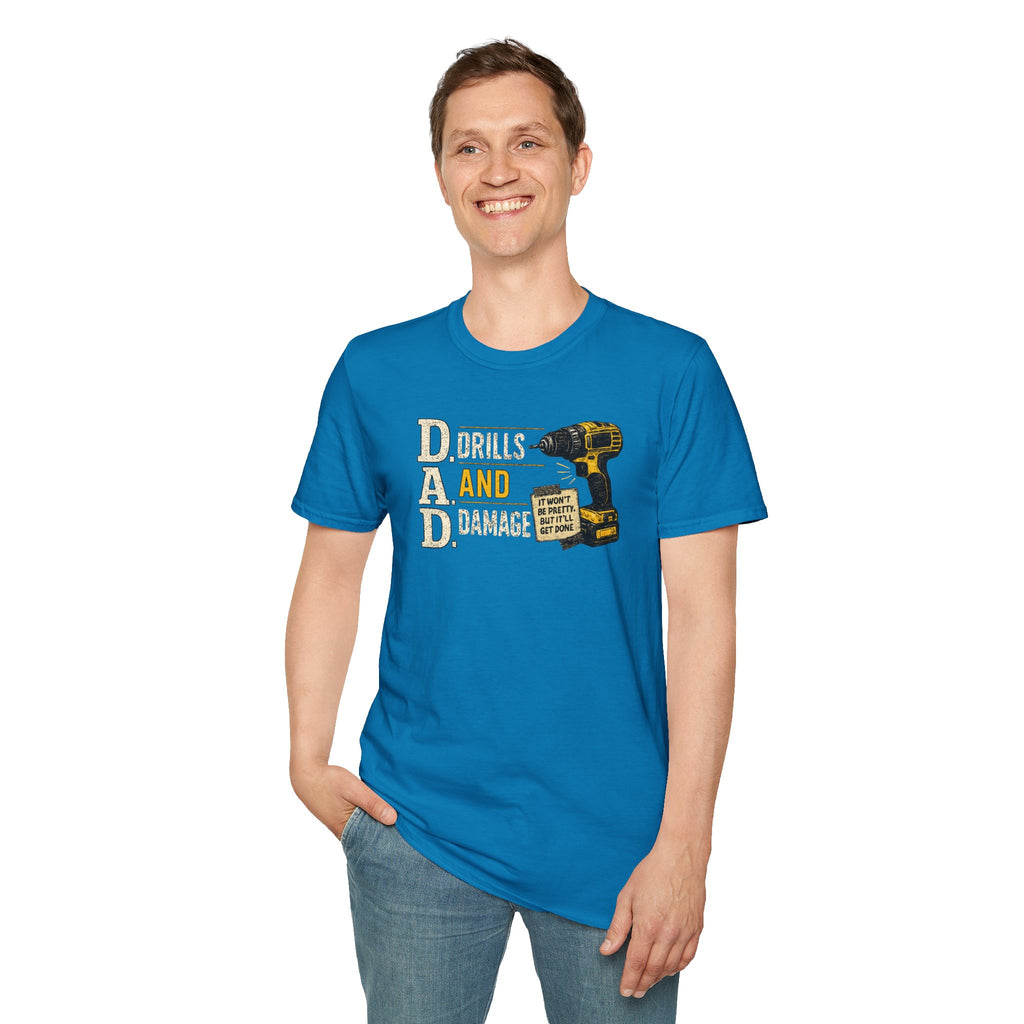 Drills and Damage Dad T-Shirt – Funny Father’s Day Tool Lover Tee