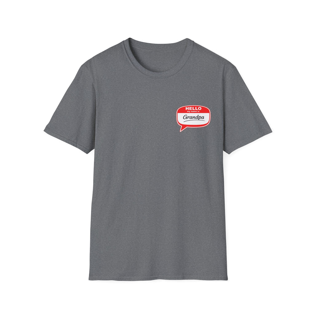 Grandpa Name Tag T-Shirt — "Hello Grandpa" Chest Badge Tee