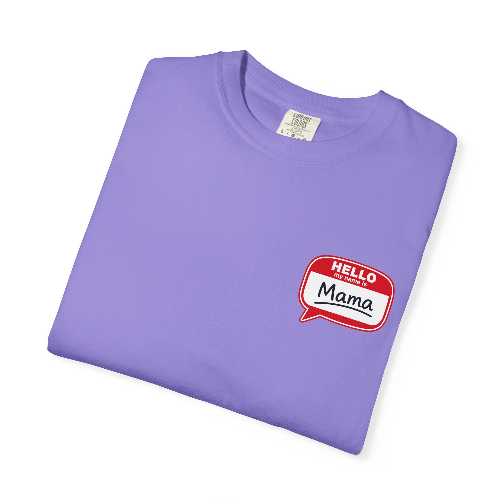Hello Mama Pocket T‑Shirt — Cute 'Hello Mama' Name Tag Graphic Tee for New and Expecting Moms