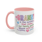 Granny' Sunshine Accent Coffee Mug — Pink Interior & Handle, Cute Garden Love Design