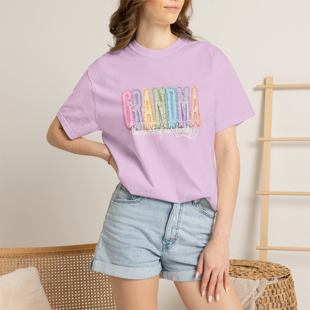 Grandma Floral Graphic T-Shirt — "Grandma, the heart of our family" Gift Tee