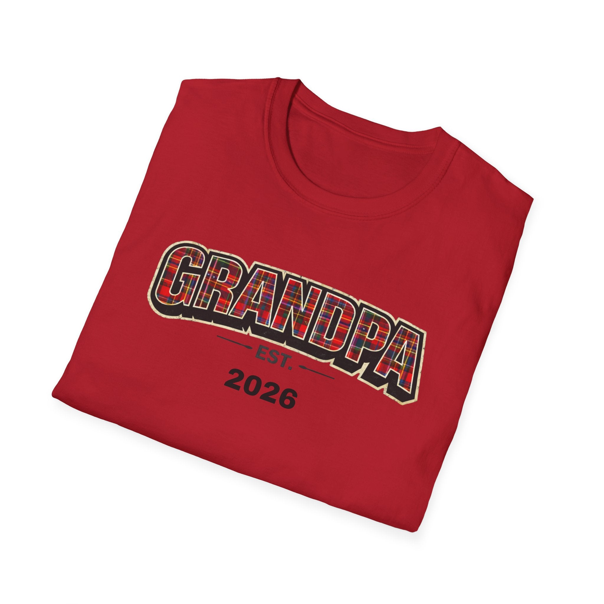 Grandpa EST. 2026 T-Shirt — New Grandpa Plaid Announcement Tee