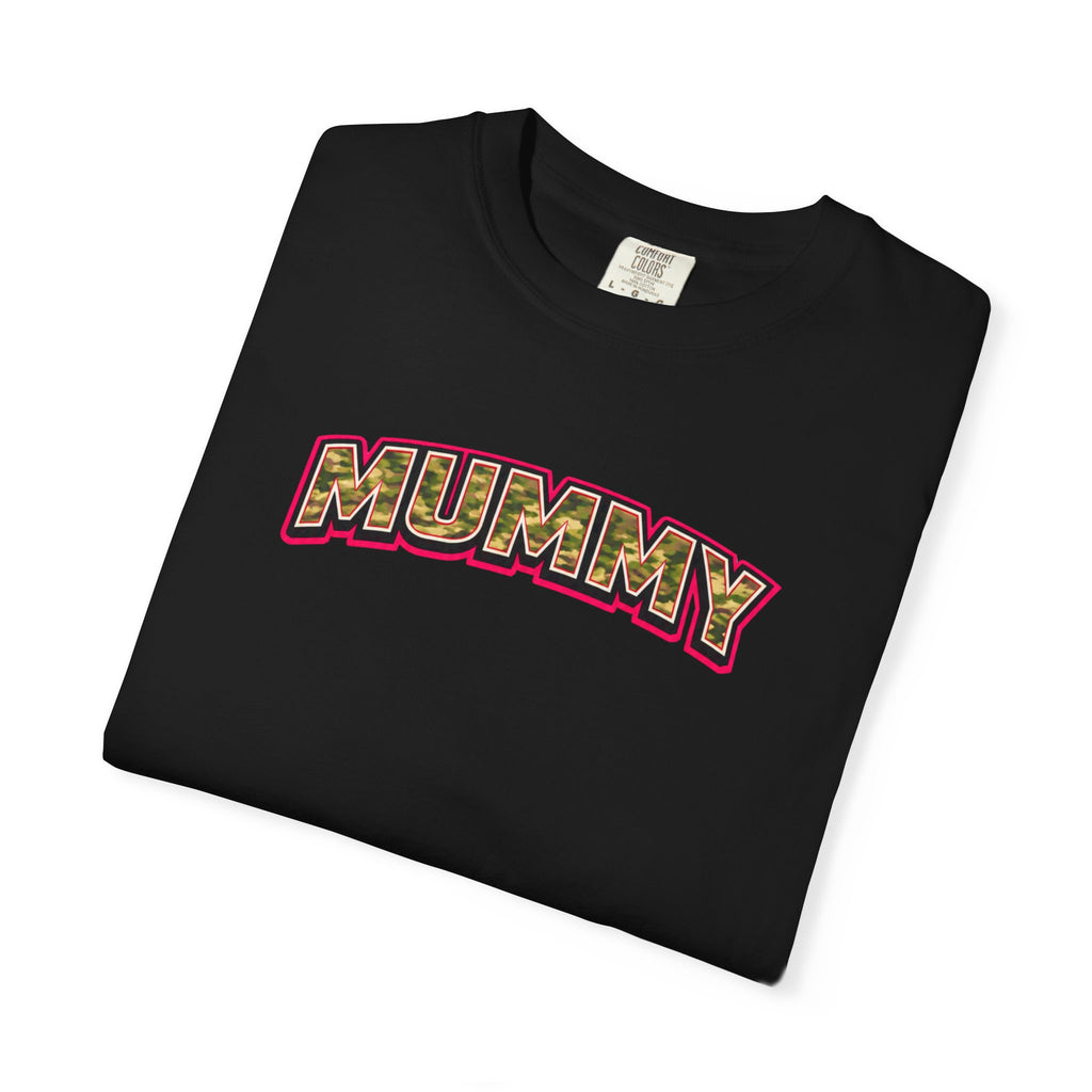 MUMMY Camo Script T-Shirt — Vintage Comic Style Mommy Tee