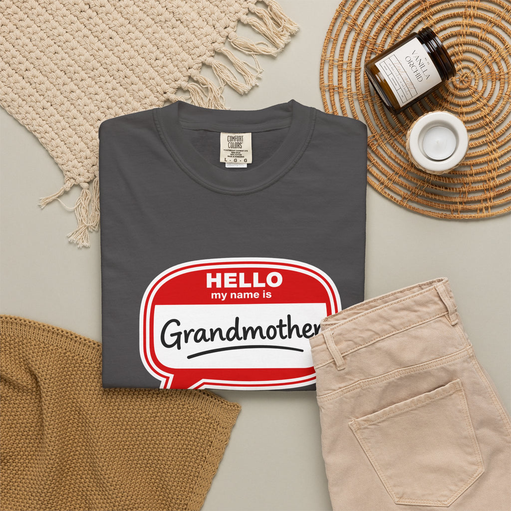 Hello My Name Is Grandmother T-Shirt - Retro Name Badge Tee for Moms & Grandmas
