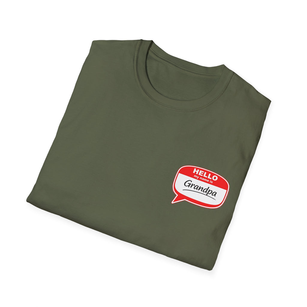 Grandpa Name Tag T-Shirt — "Hello Grandpa" Chest Badge Tee