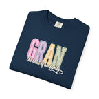 Gran Floral Script T-Shirt — "the heart of my family" Sage Garment-Dyed Tee