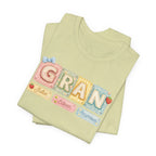 Gran Retro Patch Tee — Personalized 'Gran' Name Blocks Short Sleeve Shirt