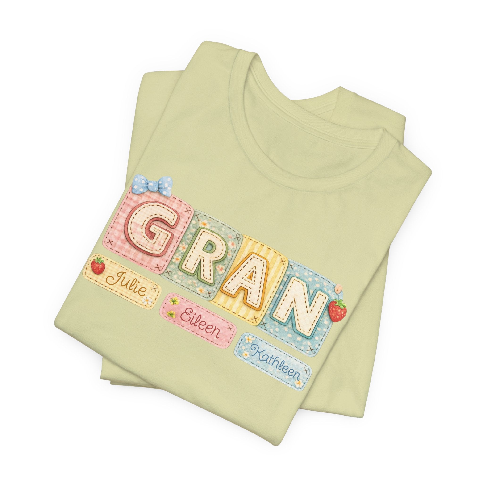 Gran Retro Patch Tee — Personalized 'Gran' Name Blocks Short Sleeve Shirt