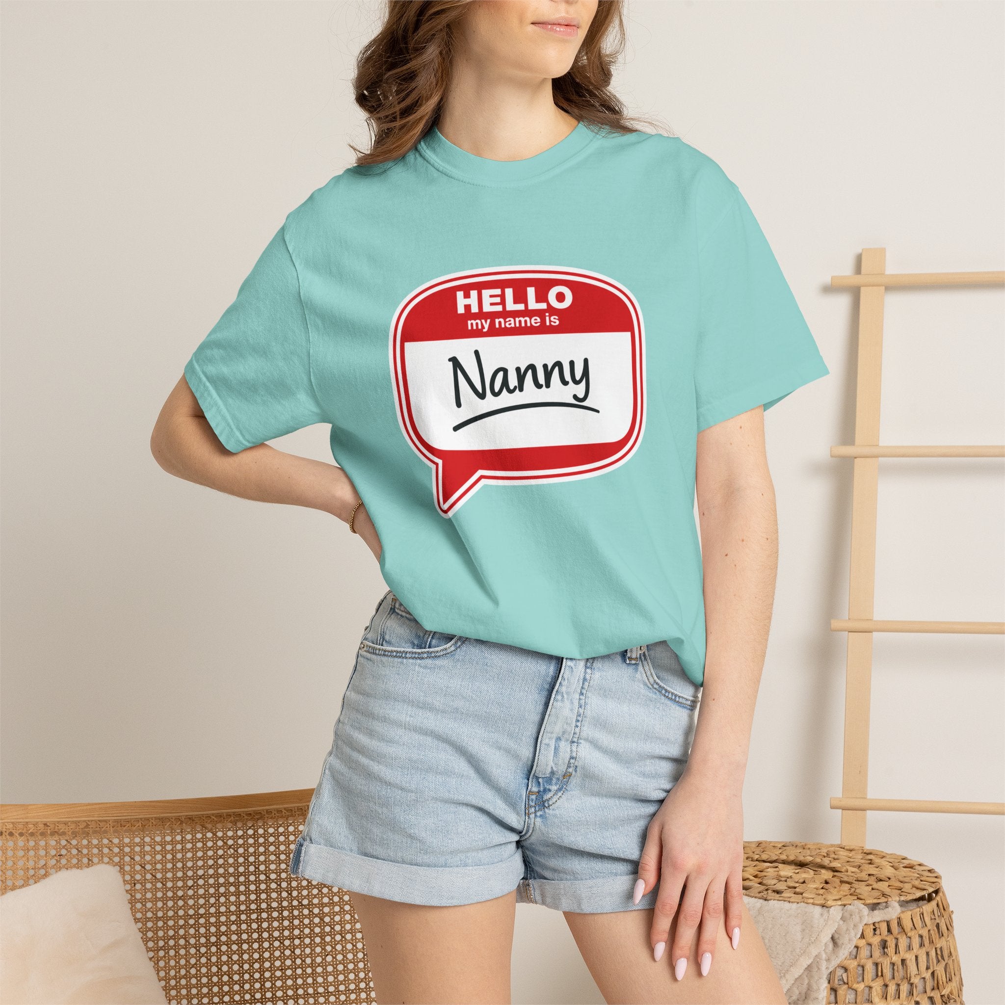 Hello My Name Is Nanny T-Shirt – Funny Name Tag Graphic Tee for Grandparents