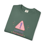 T-Shirt — "Warning: Hormonal" Cute Pink Gingham Alert Graphic