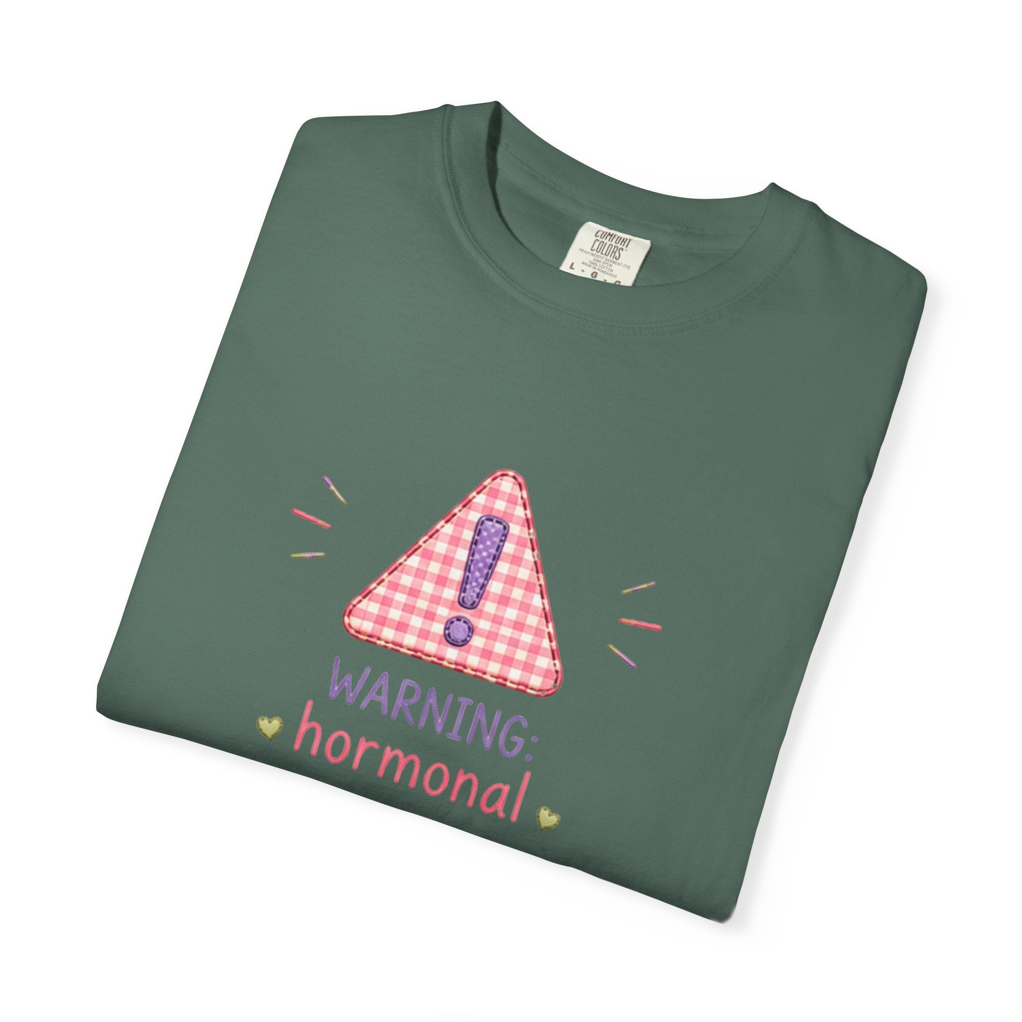 T-Shirt — "Warning: Hormonal" Cute Pink Gingham Alert Graphic
