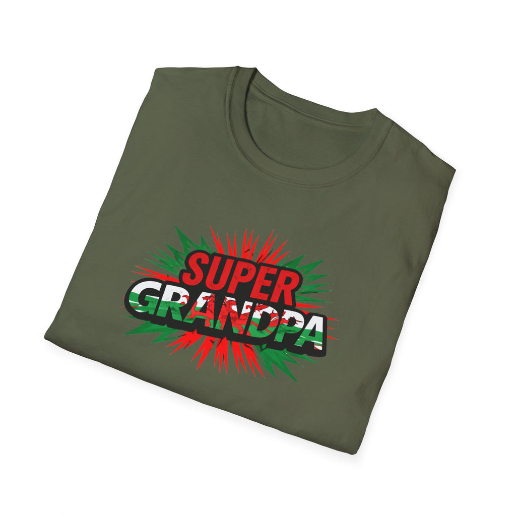 Super Grandpa Welsh Flag/ Wales themed T-Shirt – Retro Comic Gift Tee for Grandfather | Father’s Day & Birthday Present