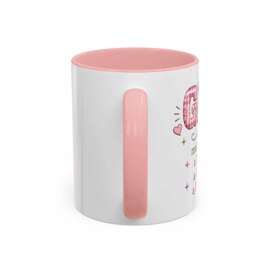 Accent Coffee Mug - "GRAN" Floral Dot Design | Sweet Pink Inner & Handle, Gift for Grandmother