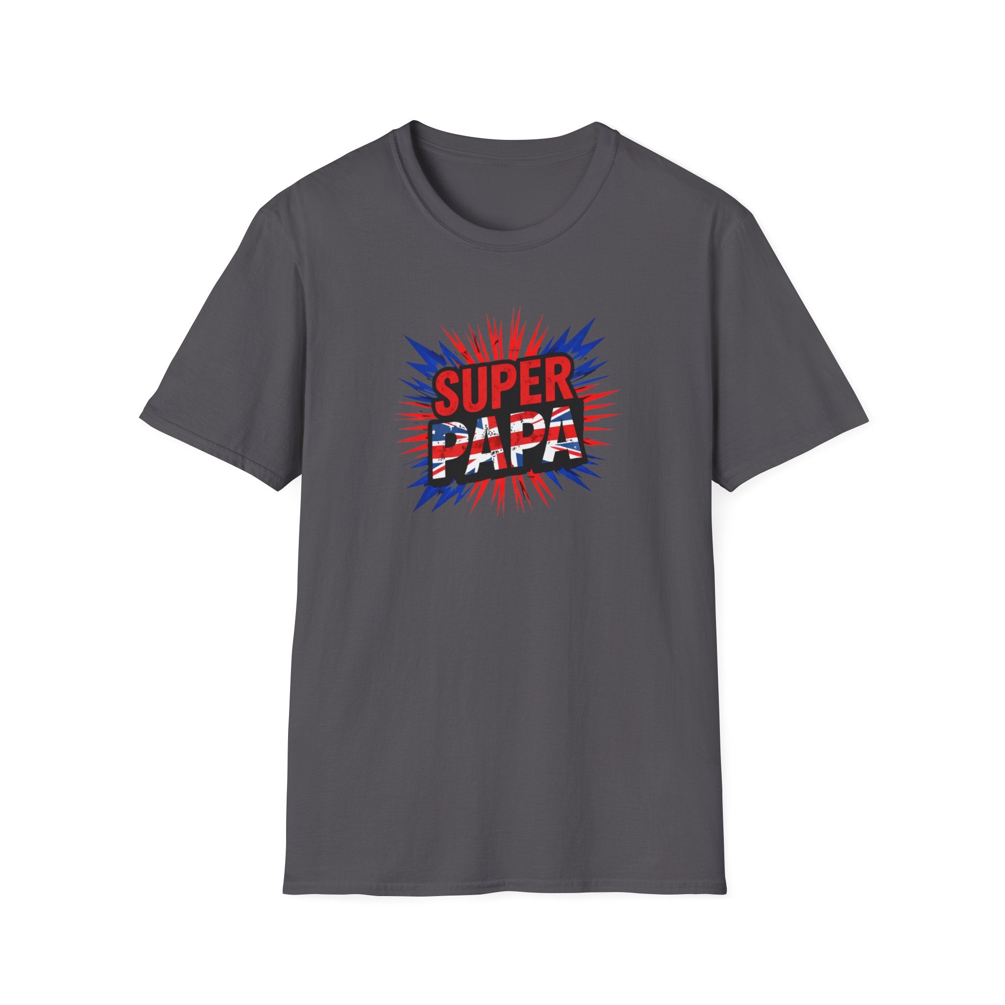 T-Shirt — "Super Papa" Union Jack/England themed Retro Comic Dad Shirt (Father's Day Gift)