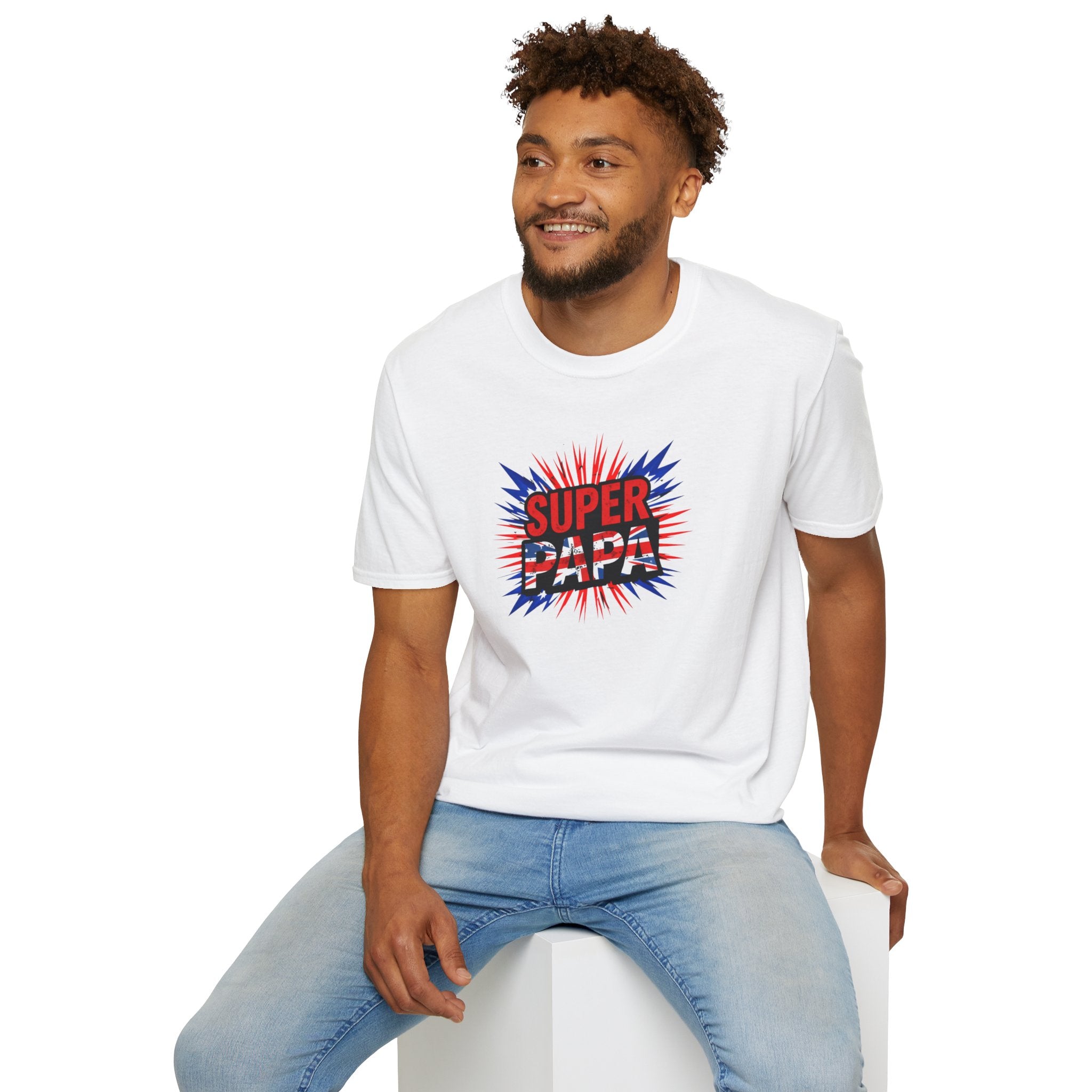 T-Shirt — "Super Papa" Union Jack/England themed Retro Comic Dad Shirt (Father's Day Gift)