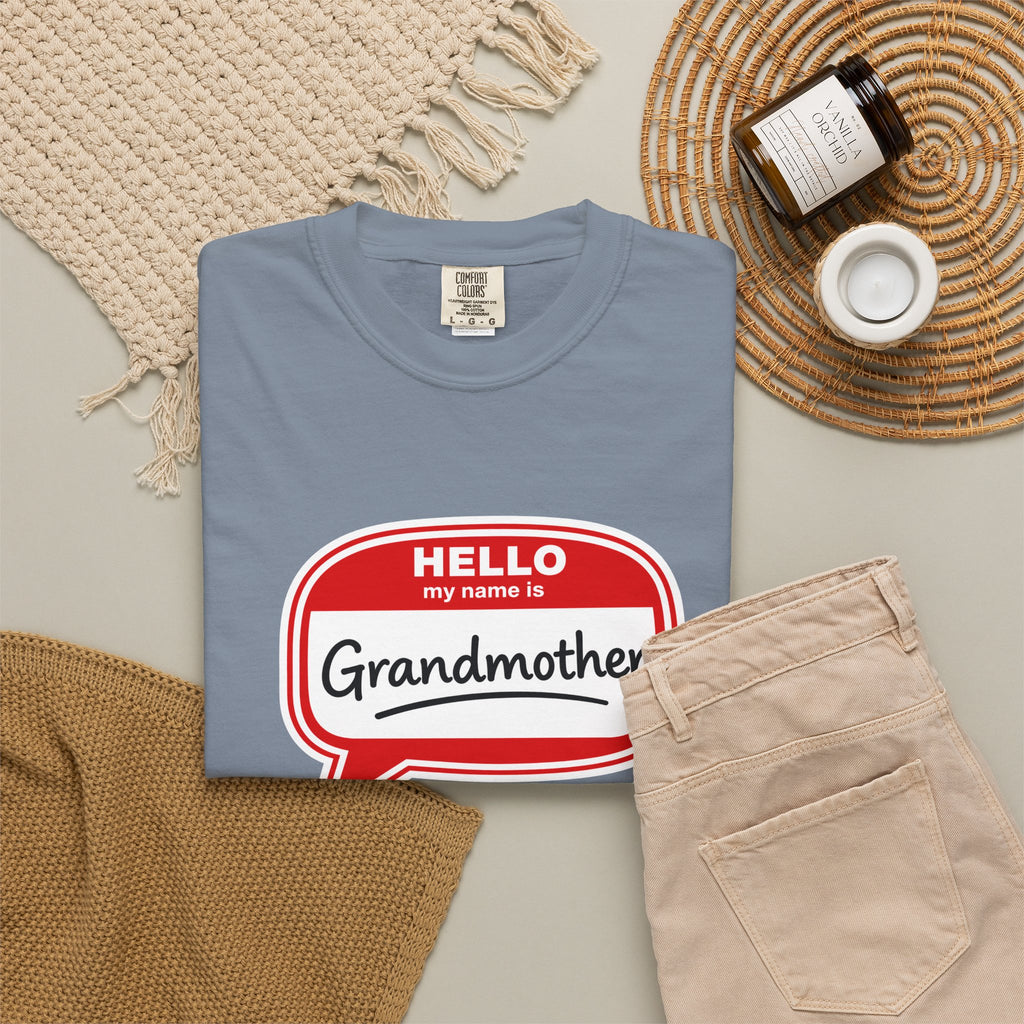 Hello My Name Is Grandmother T-Shirt - Retro Name Badge Tee for Moms & Grandmas