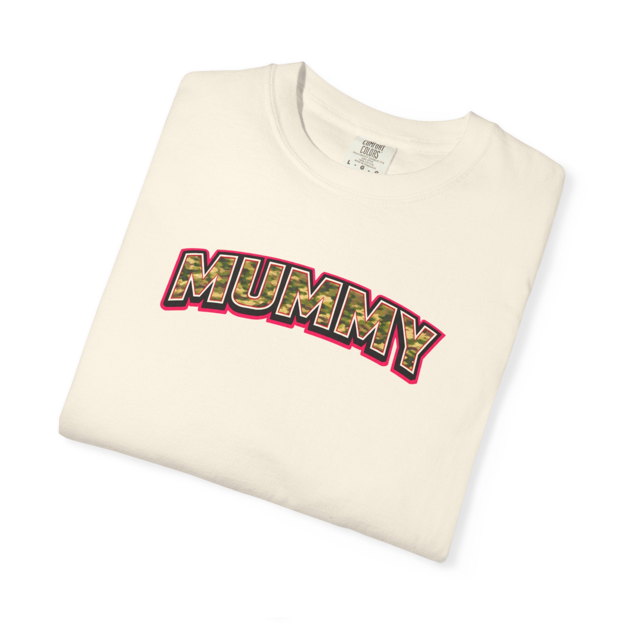 MUMMY Camo Script T-Shirt — Vintage Comic Style Mommy Tee