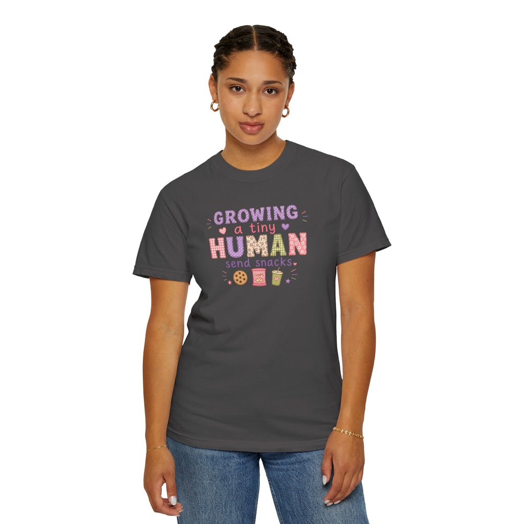 Growing a Tiny Human T-Shirt — "Growing a Tiny Human, Send Snacks" Maternity Tee